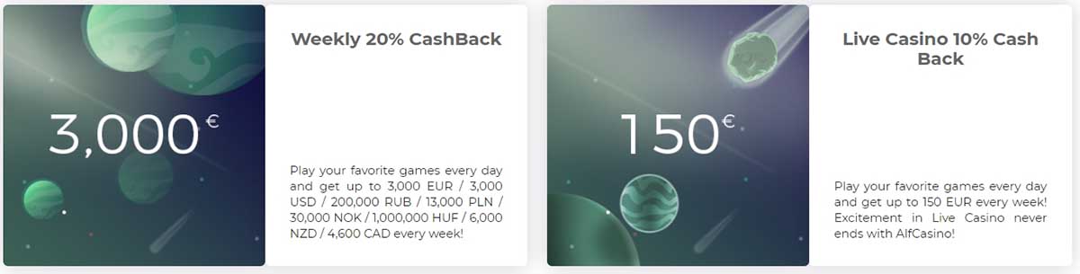 Cashback bonuses at Alf Casino